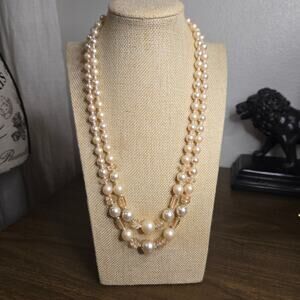 Vintage Japan Multi-Strand Faux Pearl Necklace, Ornate Estate Glam